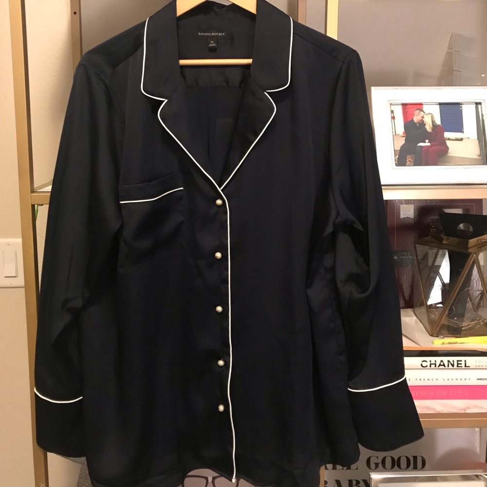Satin pajama style button down blouse